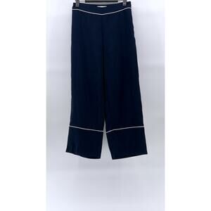 OAK & FORT Women's Navy Blue-White Striped Wide-Leg Side-Zipper Pants SZ 0